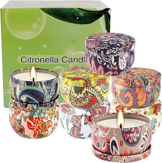 8x2.5oz Citronella Scented Candles,Indoor&Outdoor Natural Soy Wax jar Candles Set for Home Decor,Patio Garden Backyard Camping Summer