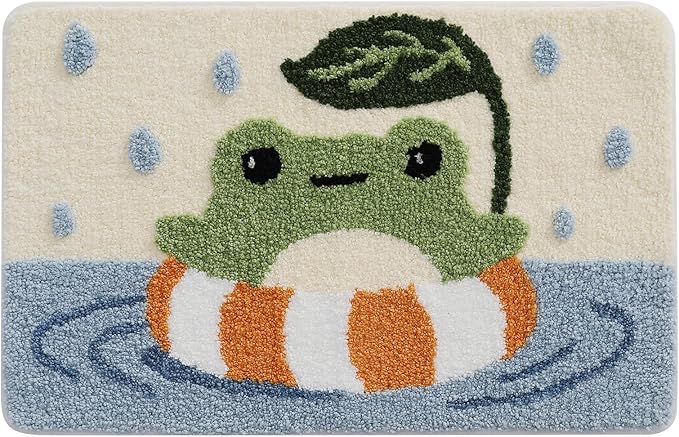 Ankah Bath Mat Cute Shower Rug, Luxury Shaggy High Absorbent and Anti Slip, Machine Washable Fit for Bathtub, Shower and Bath Room, (19.68"x 31.49", Pool Frog)