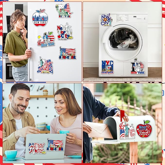 New York Fridge Magnet - 12Pcs New York Souvenirs Gifts NYC Refrigerator Magnets USA Flag Statue of Liberty Fridge Magnetic Stickers for Home Office Kitchen Locker Traveler Tourist Gift