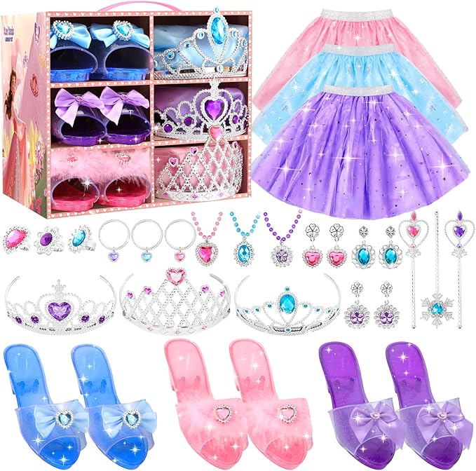 Princess Dress Up Clothes for Girls 4-6: Princess Toys Kit with Shoes, Skirts, Crown & Play Jewelry, Gifts for Girl