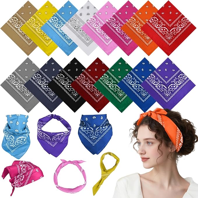 PLULON 30 Pack Bandanas for Men Women, Polyester Novelty Paisley Pattern Bandana Headbands Wristband Neckerchief Cowboy