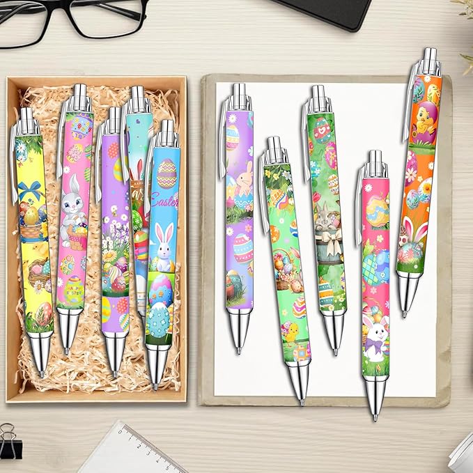 Spring Easter Ballpoint Pens Set of 10 – Bunny and Easter Egg Design with Cheerful Spring Words – Smooth Black Ink Writing Pens for Seasonal Gifts, Party Favors, Office, and Everyday Writing