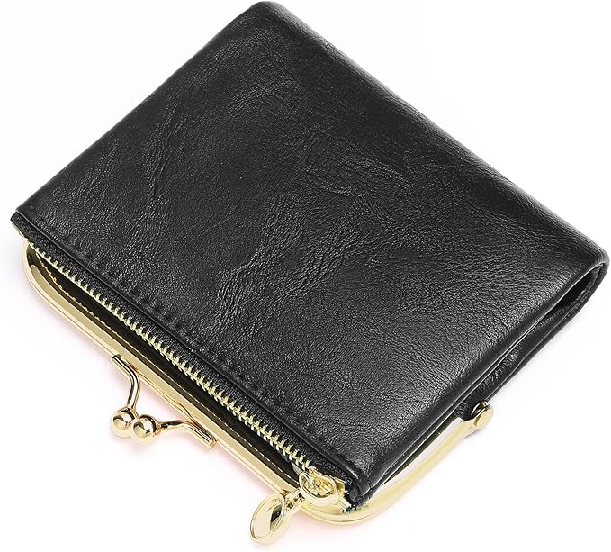 Wallet Women Small RFID Blocking Bifold Leather Wallets for Women Vintage Coin Purse With Zipper and Kiss Lock