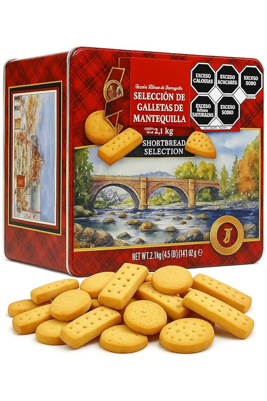 Premium Shortbread Cookie Gift Tin – Butter Shortbread Fingers & Assorted Shapes – Holiday Cookie, Christmas cookie European-Style Shortbread, .Scottish Cooky Assortment, 4.6 LBS