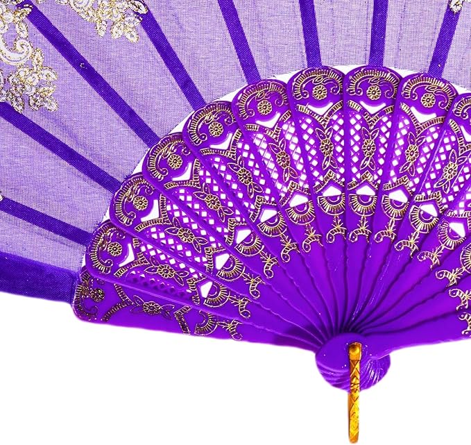 QIRMIZI 10 Pack Folding Handheld Fans,Silk Spanish Fan, Perfect for Weddings, Parties, and Dancing,Purple