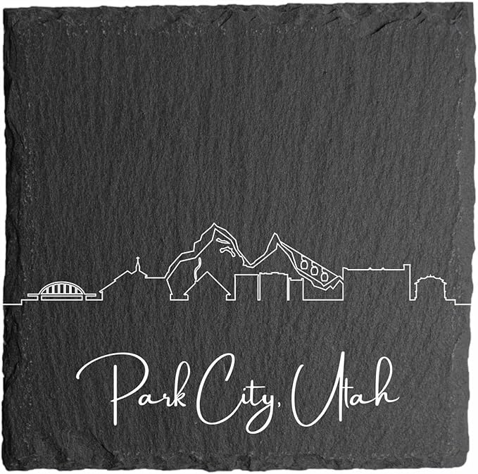 Blue Ridge Mountain Gifts - Park City UT Skyline Coasters, Set of 4 - Park City Utah Souvenir, Slate Coasters with Minimalist Skyline, Housewarming Gift for Friends, Family, & Neighbors