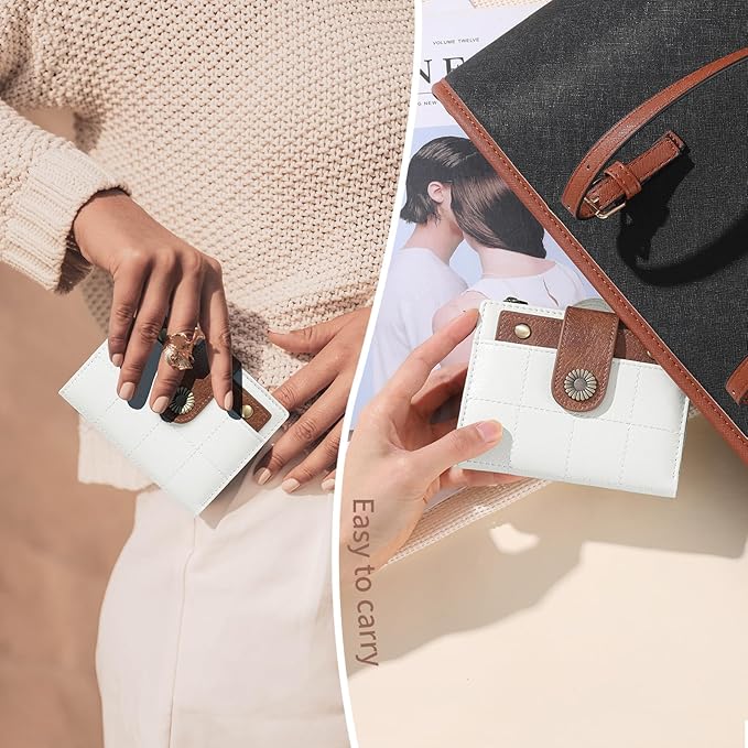 SENDEFN Small Wallets for Women Leather RFID Blocking Bifold Zipper Pocket Wallet with ID Window
