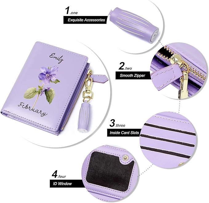 GEEAD Custom Design Small Wallets for Women Bifold Slim Coin Purse Zipper ID Card Holder PU Leather