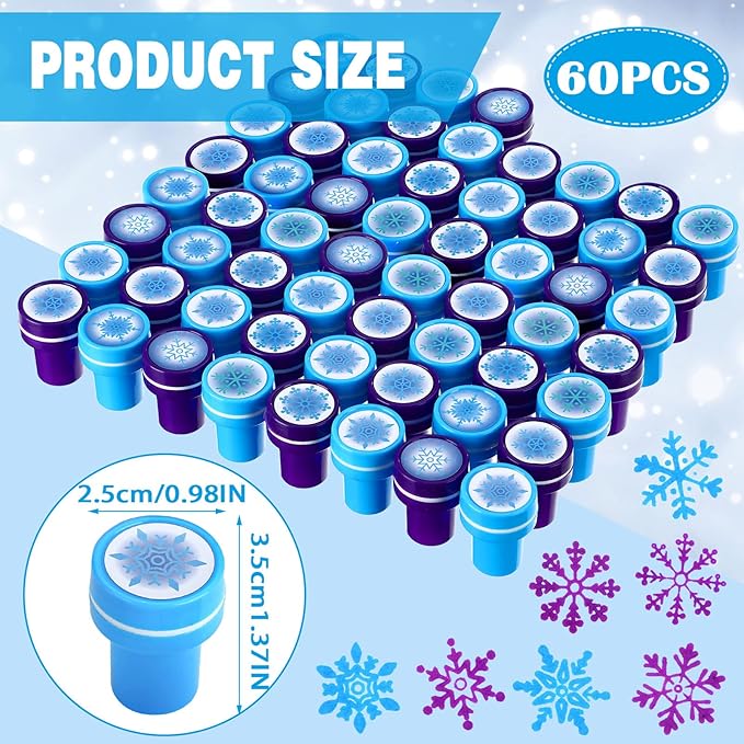 Skylety 60 Pieces Winter Snowflake Stamps for Kids Self Ink Assorted Plastic Snowflake Hand Stampers for Card Making Holiday Winter Wonderland Birthday Party Decorations Supplies(Blue, Purple)