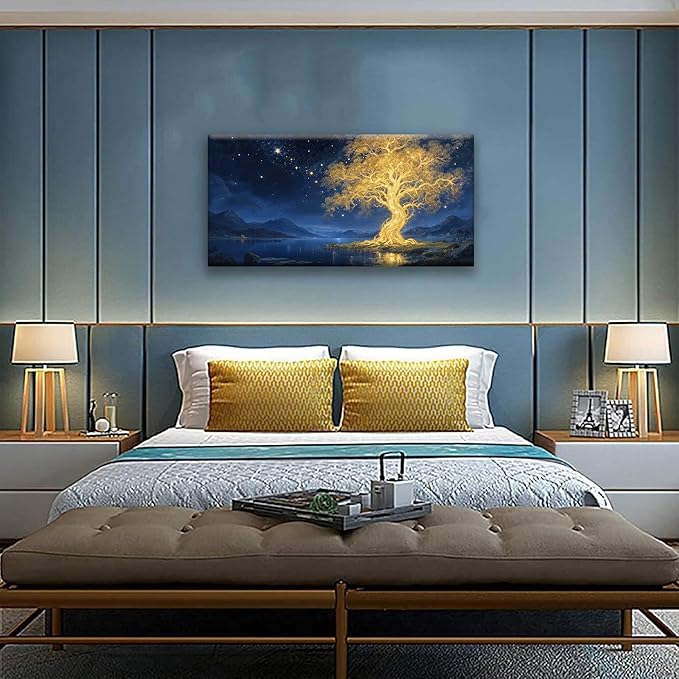 Suconvng Canvas Wall Art Decor Painting Gold Tree Plants Abstract Wall Decor Botanical Modern Wall Art Print Paintings Decorations Artwork Pictures For Bedroom Home Office Artwork 20" × 40"