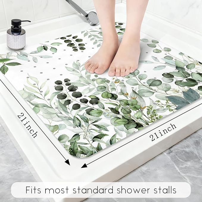 Bathtub Mat Non Slip, Sage Square Bath tub Mat Shower Floor Mat with Suction Cups for Adults Kids Elderly 21 X 21 Inch