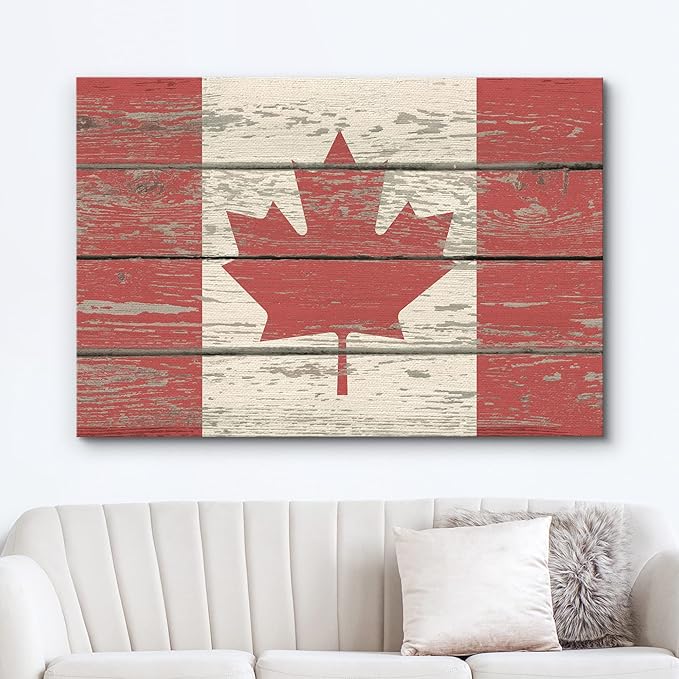 wall26 Canvas Print Wall Art Canadian Flag on Vintage Retro Wood Panels Pop Culture Cultural Digital Art Modern Art Traditional Colorful for Living Room, Bedroom, Office - 24"x36"