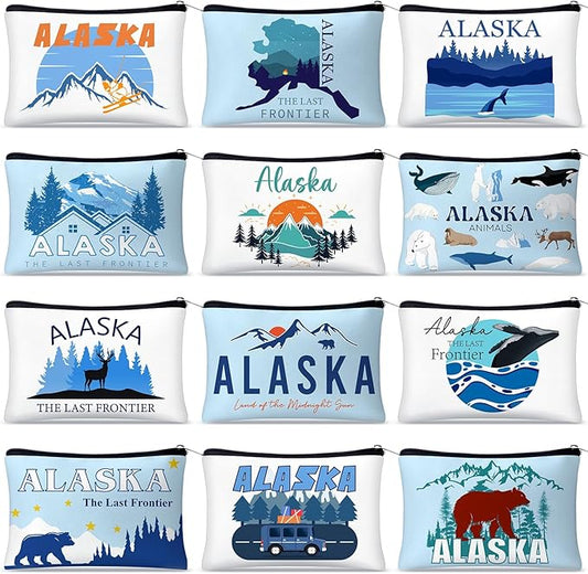 Reginary 12 Pcs City Souvenir Gifts Texas State Gifts Chicago City Souvenirs California Makeup Bag Paris San Francisco Alaska Zippered Cosmetic Bag for Women Traveler Souvenirs(Alaska)
