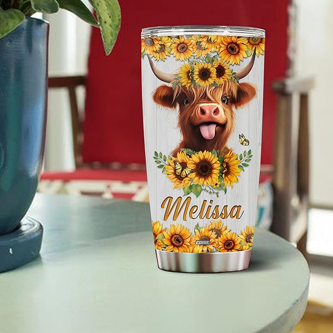 Personalized Cow Gifts for Women Stainless Steel Tumbler 20oz With Lid Just A Girl Who Loves Highland Cows Travel Cup Coffee Mug Gift for Her Daughter Girls Kids