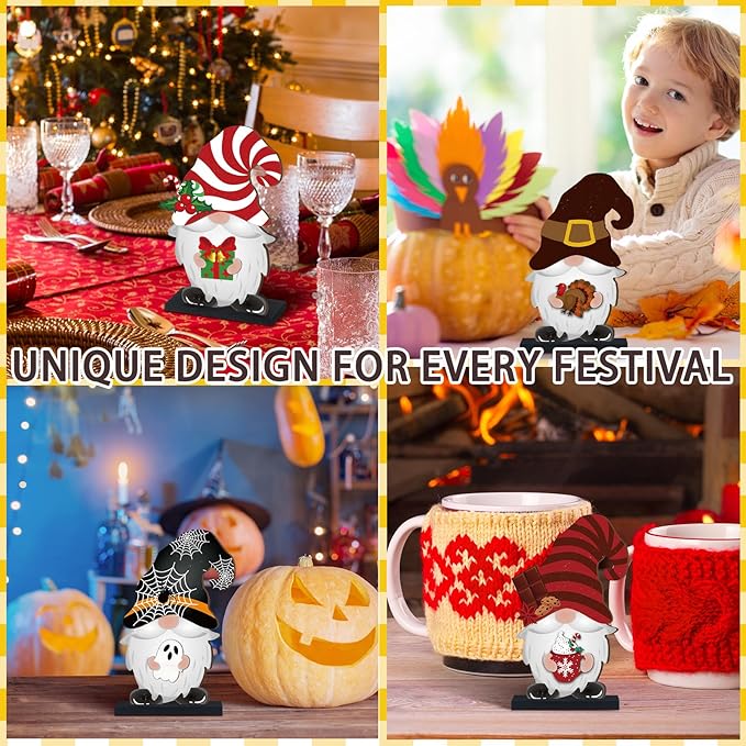 Blulu 32 Pcs Christmas Interchangeable Wooden Gnome Decor DIY Holiday Christmas Seasonal Tiered Tray Decoration Gnomes with Magnet Pieces Welcome Sign for Xmas Holiday Decorations (Fresh)