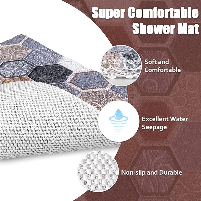 Shower Mat Bathtub Mat Non-Slip, 24x32 Inch, Soft Comfort Bath Mat with Drainage Holes, PVC Loofah Massage Bathmat for Shower, Tub, Bathroom, Wet Areas, Quick Drying