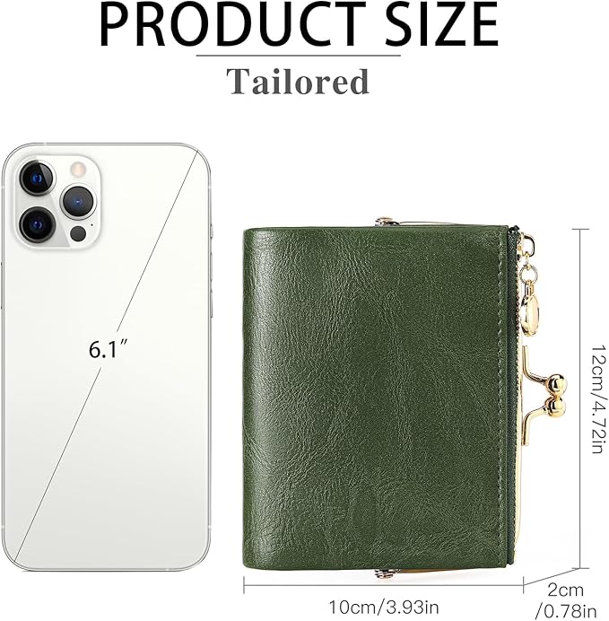 Wallet Women Small RFID Blocking Bifold Leather Wallets for Women Vintage Coin Purse With Zipper and Kiss Lock
