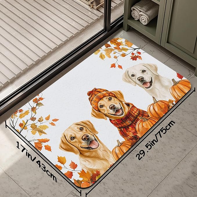 Cute Dog Bathroom Rug 29.5"x17", Super Absorbent Fast Drying Bath Mat with Non-Slip Rubber Backing, Thin Low-Profile Easy-Clean Bathroom Floor Mat for Shower or Tub