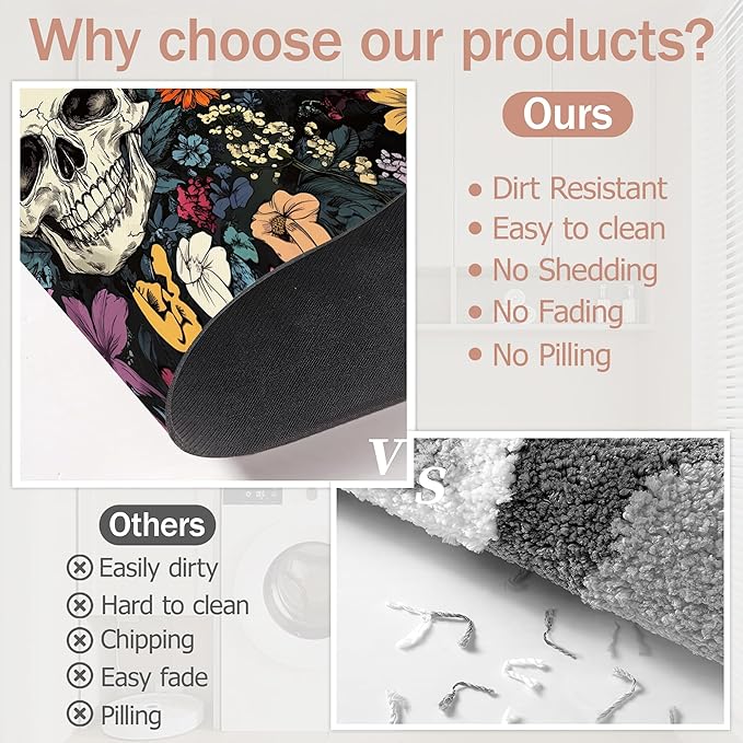 Abstract Skull Bathroom Rugs,Bath Mats for Bathroom,Mexican Skeleton Butterfly Low Pile Absorbent Bath Mat,Rubber Backing Non Slip Washable Thin Quick Dry Door Mat 17x29.5 Inch
