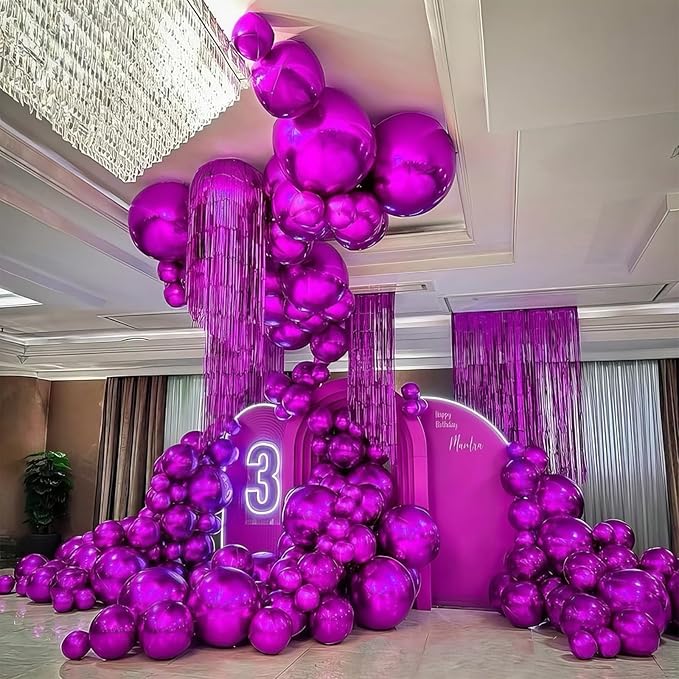 12PCS Hot Pink Round Foil Balloons, 22" 15" 10" Large 4D Ball Balloons Metallic Hot Pink Mirror Balloon for Valentines Galentines Day Wedding Women Birthday Party Decorations