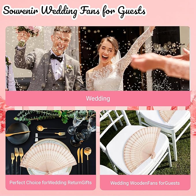 MBDFUT 10Pcs Wedding Fans Personalized Sandalwood Hand Fans with Organza Bags Hand Fans for Women Foldable Custom Wooden Fans Handheld with Text/Date Wedding Party Favors for Guests (10)