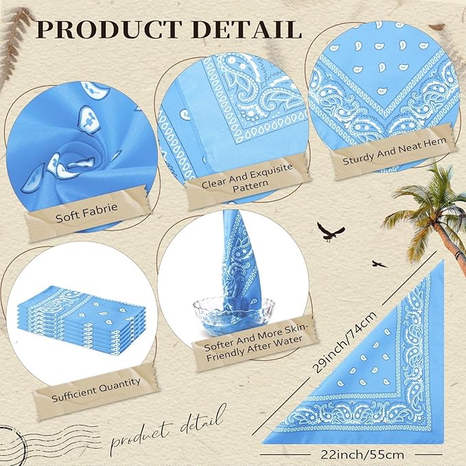 Blulu 6 Pcs Neon Color Cowboy Bandanas for Men Women Assorted Paisley Pattern Handkerchiefs 22 x 22 Inch Kids Headwrap Scarfs