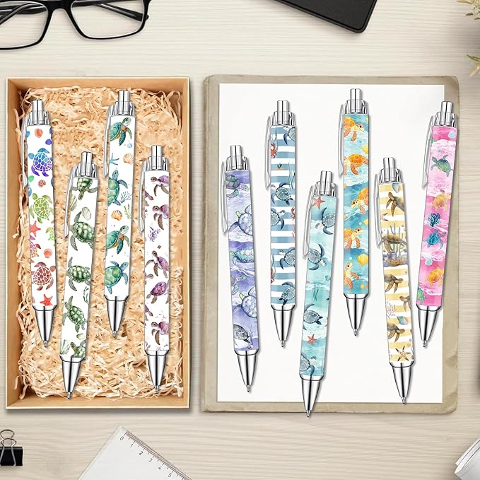 Idealmuzik Cute Turtle Pens Set – Adorable Sea Turtle Gel Ink Pens for Teachers – Fun Ocean Animal Stationery for Office, or Gifts – New Year Gifts, 10 Pack