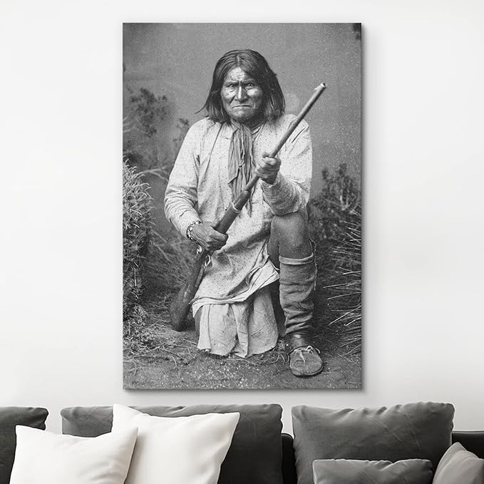 wall26 Canvas Print Wall Art Portrait of Goyaale Geronimo People Pop Culture Historical Realism Famous Closeup Colorful Multicolor Classical for Living Room, Bedroom, Office - 12"x18"