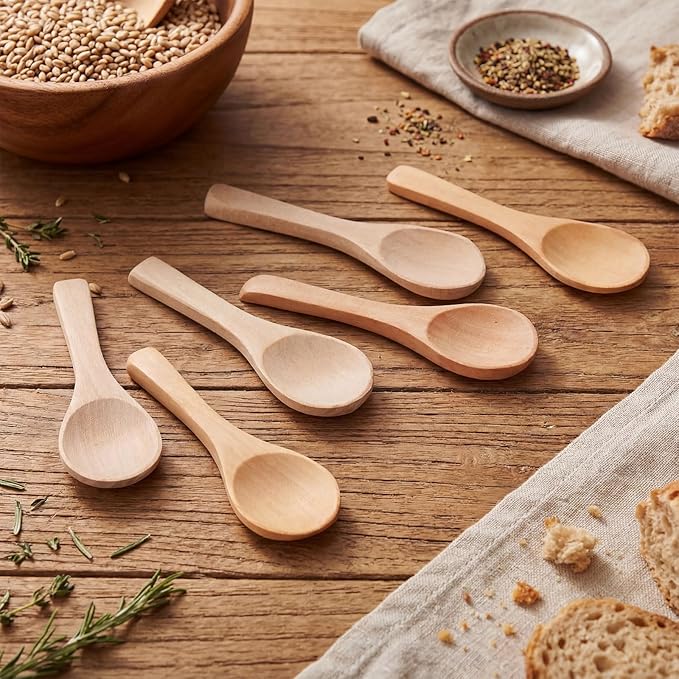 Boao 24 Pcs Small Wooden Spoons, 3.5'' L, Mini Wood Natural Tiny Spoons Wooden Little Teaspoons for Jars Sugar Creamer Honey Spices Salt Kitchen Supplies (Mix Color)
