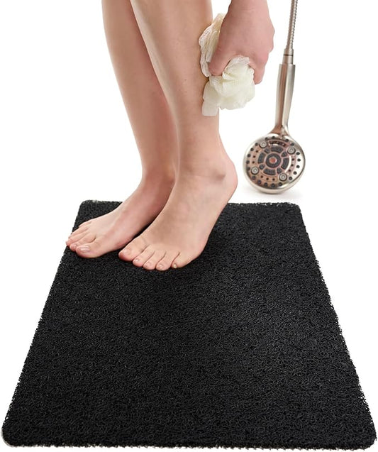 ENKOSI Loofah Non-Slip Shower and Bath Mat - Soft Cushioned Comfort - No Suction Cups for Smooth or Textured Tubs - Fast Draining - Safety for Bathroom, Family, Kids, and Elderly (24x16 Black)