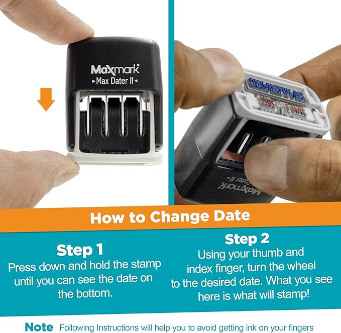 MaxMark Self-Inking Rubber Date Office Stamp with Revised Phrase & Date - RED Ink