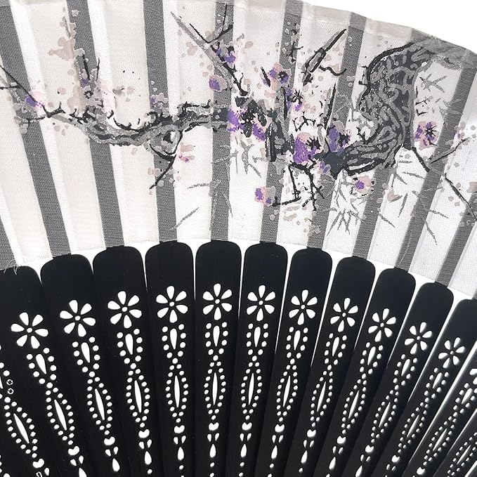 Hand Fan for Vintage Japanese Bamboo Silk Elegant for Dance Music Festival Wedding Church Decoration Party (Grey, Medium)