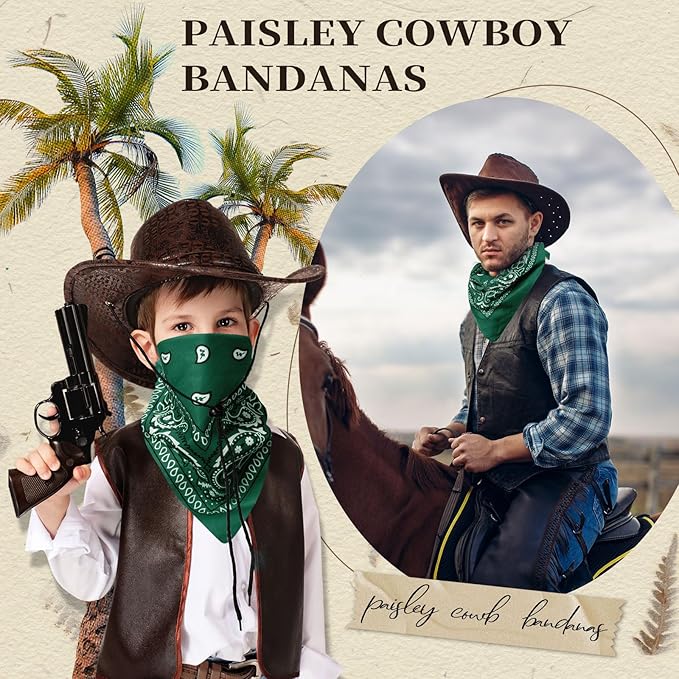 Blulu 6 Pcs Neon Color Cowboy Bandanas for Men Women Assorted Paisley Pattern Handkerchiefs 22 x 22 Inch Kids Headwrap Scarfs