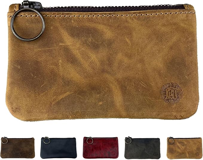 Leather Pouch with Zipper (Tobacco, 5.5" x 3")