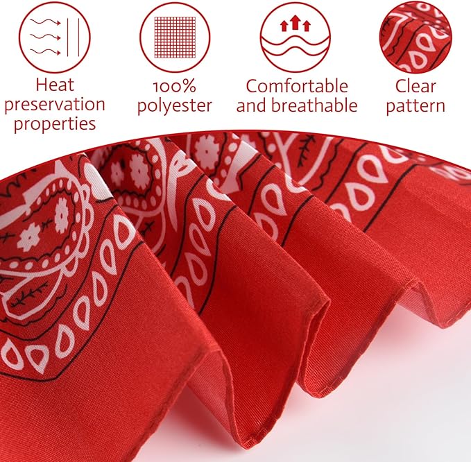 PLULON 30 Pack Bandanas for Men Women, Polyester Novelty Paisley Pattern Bandana Headbands Wristband Neckerchief Cowboy