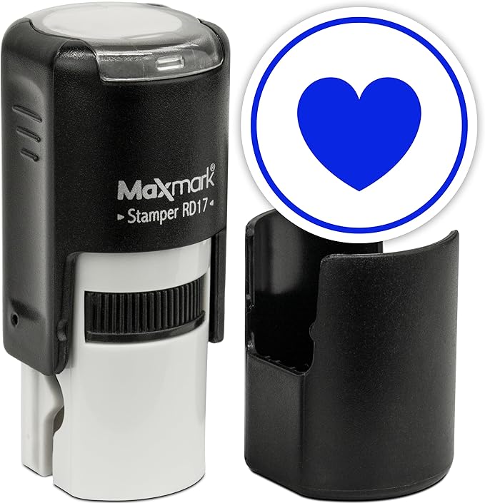 MaxMark Round Self Inking Emoji Stamp - Heart - Blue Ink