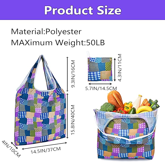 LOLOMLO 6 Pack Eco-Friendly Reusable Grocery Bags Lightweight Durable Washable Shopping Tote Foldable Outings Storage Pouch