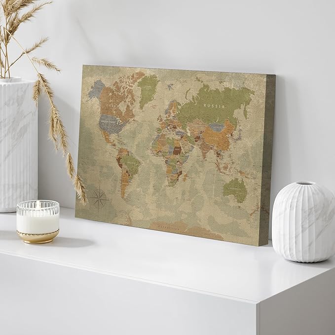 wall26 Canvas Print Wall Art Antique Style Colorful Political World Map Digital Art Modern Art Traditional Colorful for Living Room, Bedroom, Office - 12"x18"