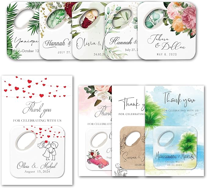 20 PCS Personalized Wedding Favors Bottle Openers - Custom Wedding Gifts for Guests with Thank You Cards, Memorable Thank You Gift for Celebrating Your Special Day (Square)