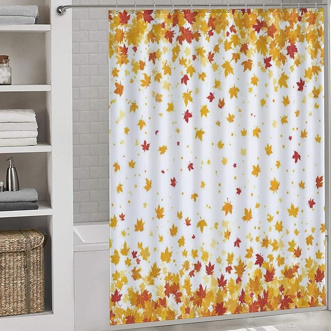 Fall Falling Maple Leaves Shower Curtain Waterproof Washable Fabric Bathroom Shower Curtains for Bathroom Decorations Home Indoor Decor 64x72Inch