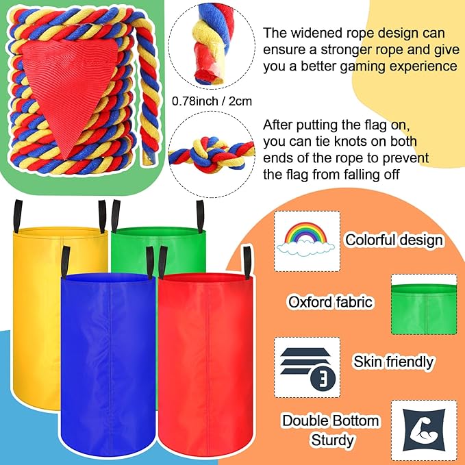 Wettarn 70 Pcs Christmas Indoor Games Potato Sack Race Bags for Teens Adult Egg Spoon Bean Bags Ring Toss 3 Legged Relay Race Tug of War Rope Family Reunions Games for Christmas Eve Celebrations