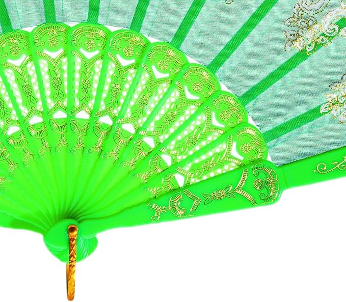 QIRMIZI 10 Pack Folding Handheld Fans,Silk Spanish Fan, Perfect for Weddings, Parties, and Dancing,Green