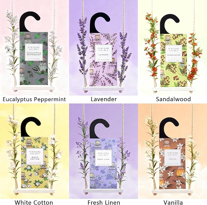 ROSE COTTAGE Large 12 Packs Eucalyptus Peppermint Hanging Closet Air Freshener Scented Sachets Long Lasting Smell Goods