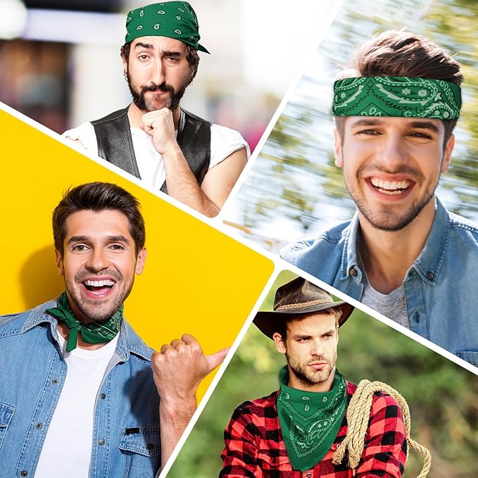 PLULON 30 Pack Bandanas for Men Women, Polyester Novelty Paisley Pattern Bandana Headbands Wristband Neckerchief Cowboy