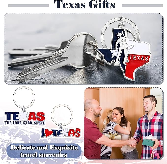 Tondiamo 48 Pcs Texas Metal Keychain Gifts Bulk with Black Velet Storage Bag Texas Souvenirs Lone Star State Map Shaped Keychain God Bless Boot Keyring Gifts