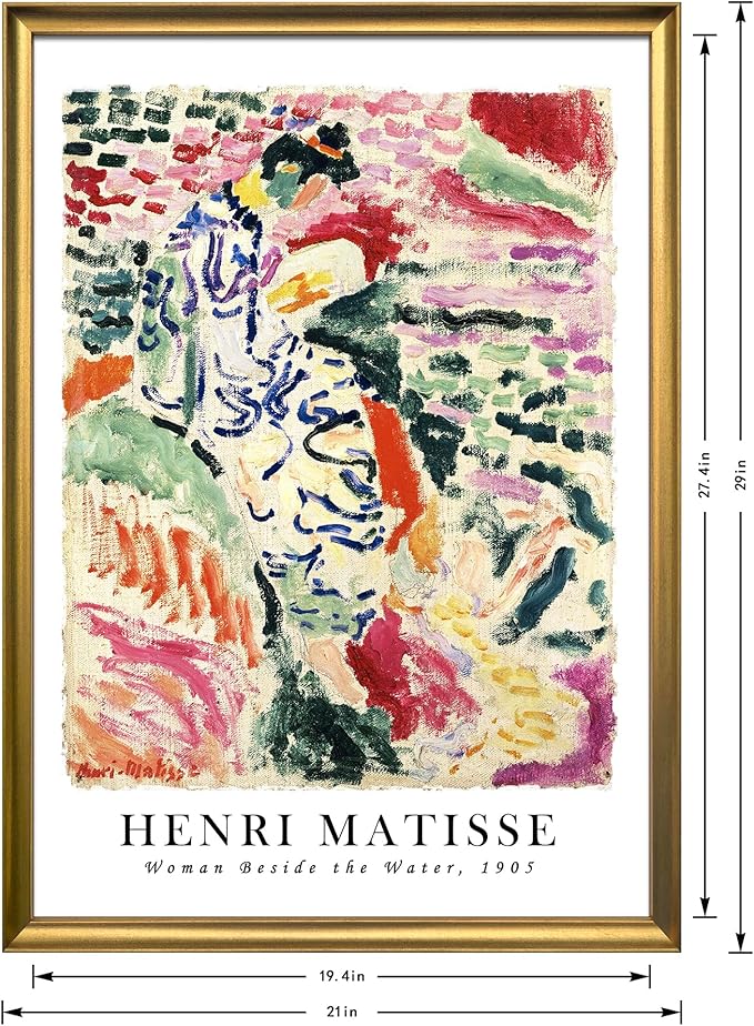 Wieco Art Large Framed Wall Art Woman Beside the Water 1905 by Henri Mattise Abstract Colorful Art Matisse Posters Canvas Prints for Wall and Home Office Decorations Bronze Gold Frame