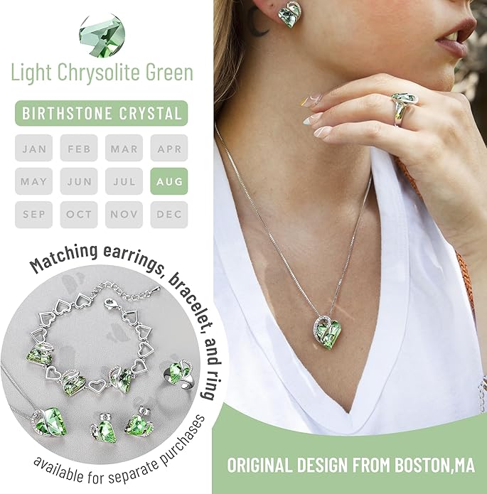 Leafael Valentine's Day Gift Necklaces for Women, Infinity Love Birthstone Heart Crystal Pendant, Birthday Anniversary Jewelry for Wife, Mom, and Her, Silver Plated, 18" + 2" Adjustable Chain