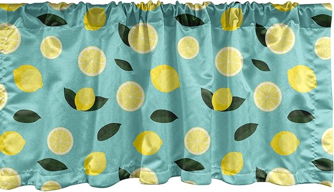 Ambesonne Lemons Window Valance, Tropical Citrus Slices Rhythmic Summer Tasty Continuous Pattern, Curtain Valance for Kitchen Bedroom Decor with Rod Pocket, 54" X 18", Emerald Pastel Yellow