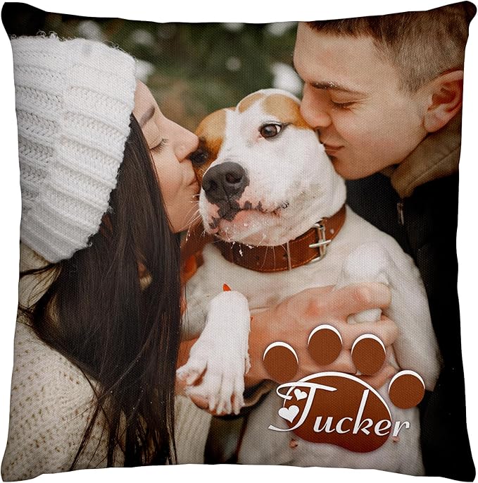 Personalized Pet Memorial Throw Pillow with Photo (Insert Included) - Sympathy Gift for Loss of Dog or Cat - Customized for Pet Lovers and Owners (Grey)