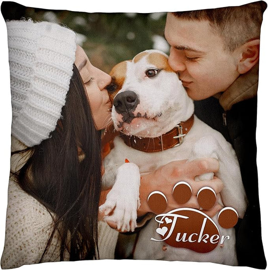 Personalized Pet Memorial Throw Pillow with Photo (Insert Included) - Sympathy Gift for Loss of Dog or Cat - Customized for Pet Lovers and Owners (Grey)